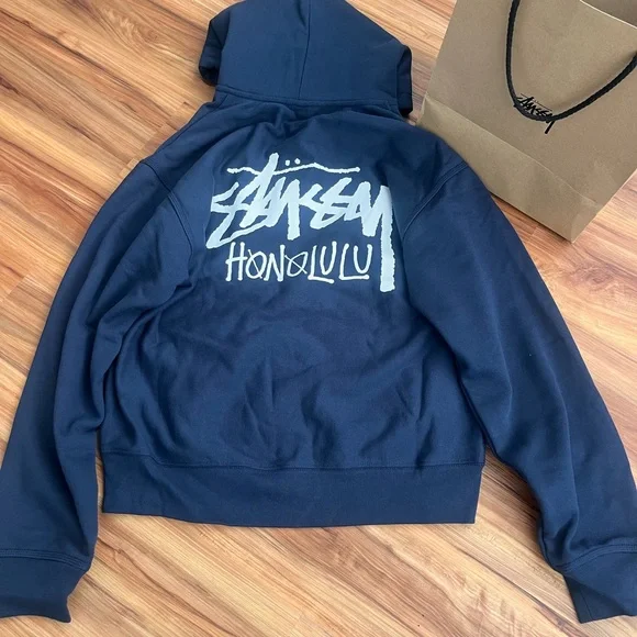 Navy blue stussy hoodie hot sale